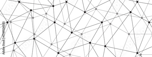 Black and White Abstract Network Connection Background, with Interconnected Pattern of Geometric Lines and Dots. Visualizing Technology, Data, Social Media, and Digital Communication