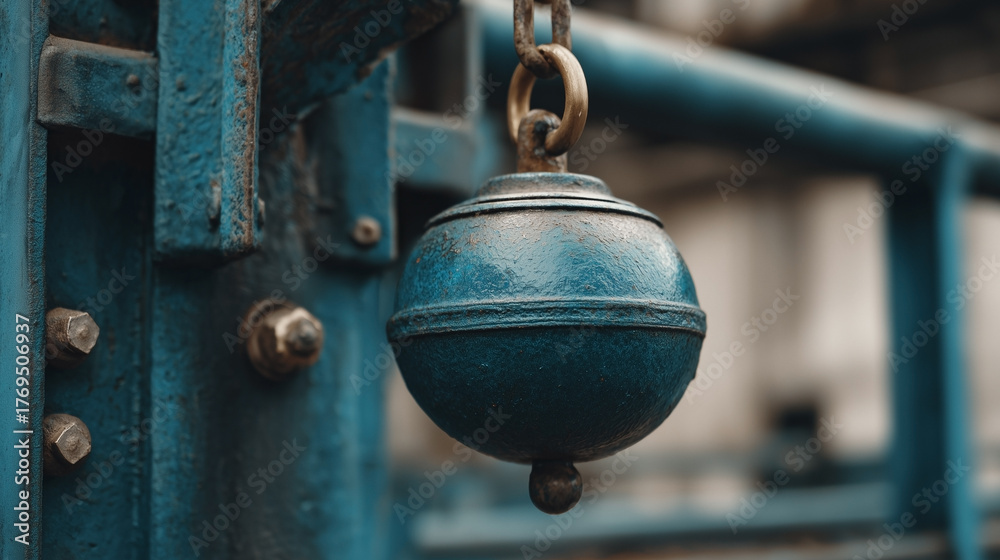Fototapeta premium A blue metal ball hanging from a chain
