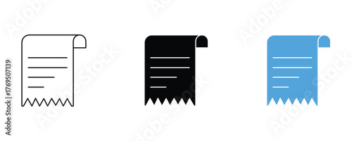 Receipt icon icon set vector on white background. paper, bill, invoice, statement, symbol.