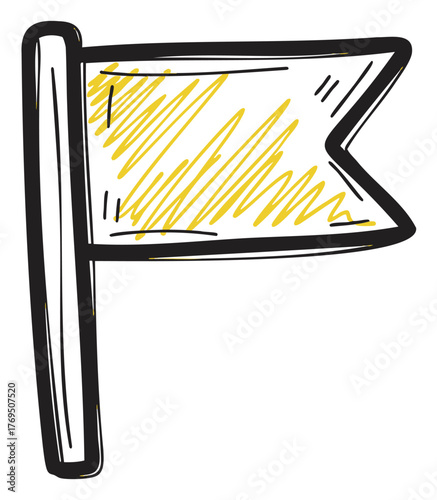 Simple black outline hand-drawn flag with a scribbled yellow fill on the pointed right side.