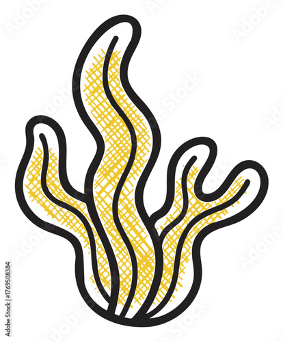 Black outline vector icon of abstract wavy seaweed pattern in yellow texture. minimal design for marine life, nature, and ocean themes.