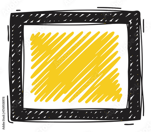 Hand-drawn black square frame with a vibrant yellow scribbled pattern filling the center.