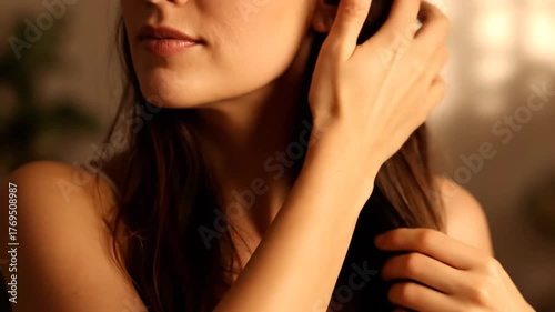 Intimate portrait womans caressing touch