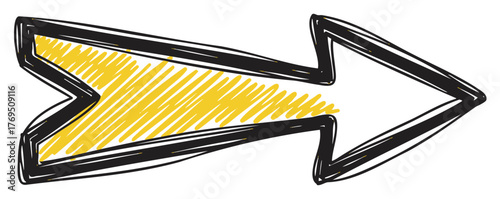 Black and yellow sketch-style arrow pointing to the right, featuring bold outlines and diagonal shading.