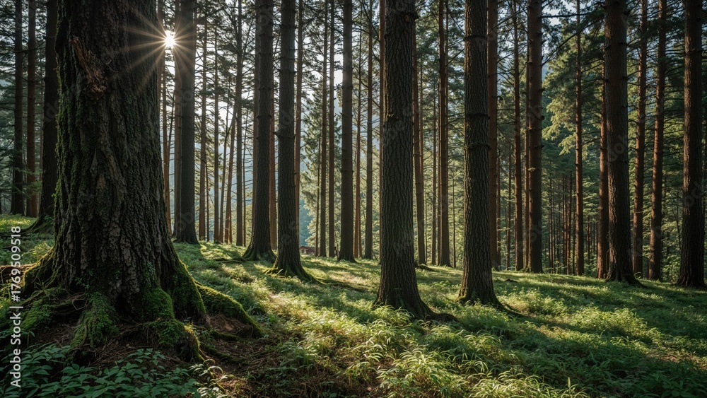 Obraz premium Cedar forest in early summer in Japan