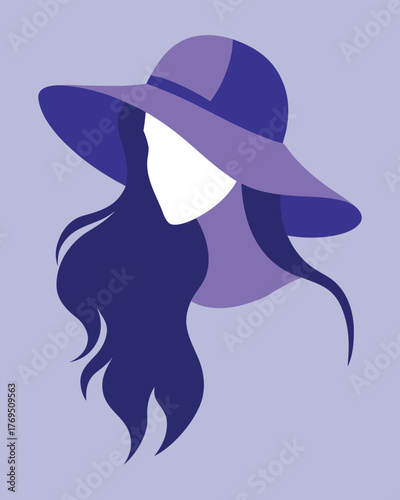 Beautiful woman with long hair in a hat, a fashionable portrait illustration art design girl avatar