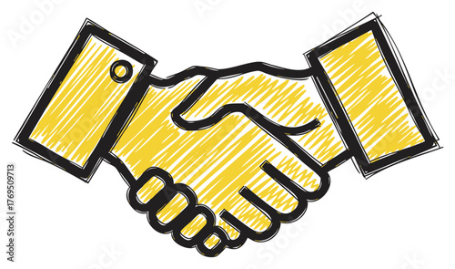 Hand-drawn sketch of two hands in a handshake, symbolizing agreement and partnership.