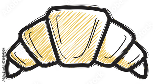 Black outline vector icon of a simple crescent-shaped croissant with a light brown filling. minimal linear design for bakery, food, and pastry concepts.