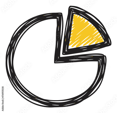 Hand-drawn circular pie chart with a single highlighted yellow segment, showcasing a simple representation of data distribution.