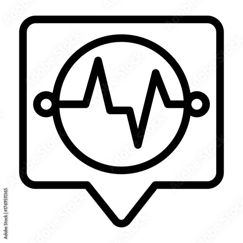 Dialog popup bubble with pulsation wave in circle line icon, osint analytics concept. Vector graphics. Data sensitivity sign on white background, style icon mobile or web design.