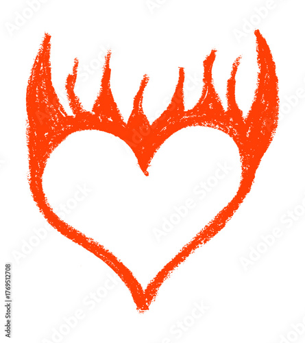 Heart In Flames Crayon Chalk Drawing Doodle Vector
