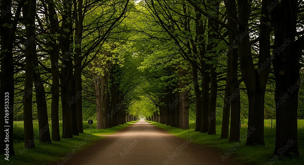 Obraz premium Sunlit Path Through a Forest Canopy.