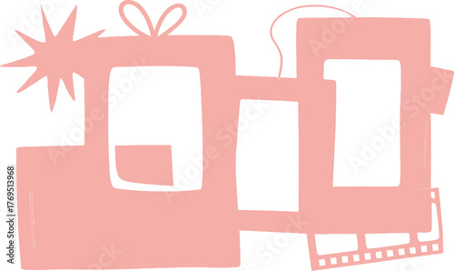 Illustrated frames and film strip on a blue background design layout