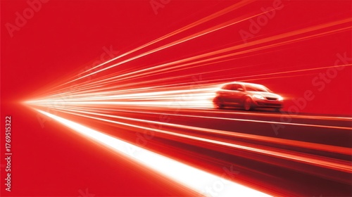 A generic car drives fast with speed trails against a red background conceptual image