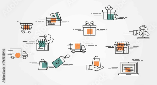 Ecommerce and online shopping icons set for digital business.