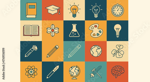 Educational and intellectual icons representing knowledge and learning concepts.