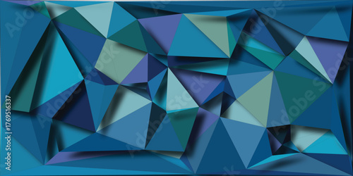 Geometric abstract background with a mosaic of interconnected polygons in various shades of blue and teal, featuring sharp edges and subtle shadows for a3D effect