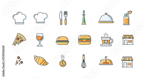 Culinary Delight A Collection of Food and Restaurant Icons.