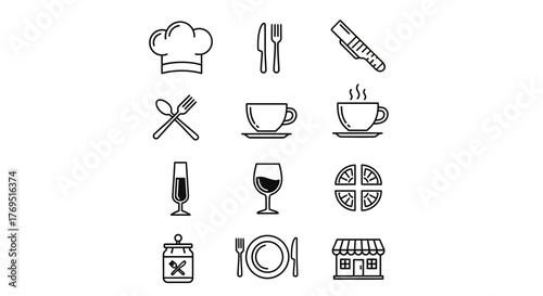 Culinary Icons A Collection of Restaurant and FoodRelated Symbols.