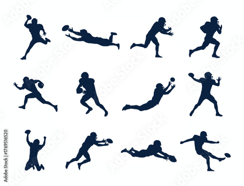 football player poses vector silhouette illustration