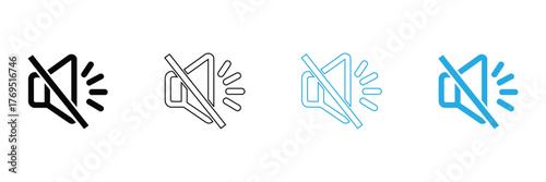 Mute icon set, including black and blue versions, ideal for app and web design. Symbolizes silence, control, and disabling audio. Enhances user interface design.