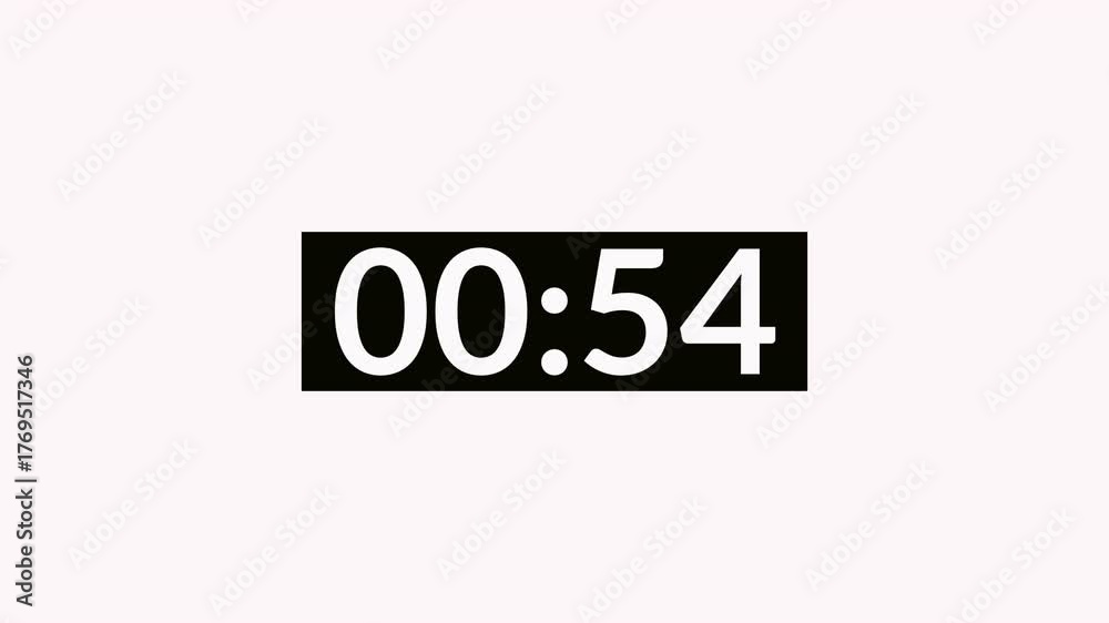 one minute countdown timer animation from 60 second to 0 second on transparent background, 1 minute countdown timer,countdown video with alpha channel.
