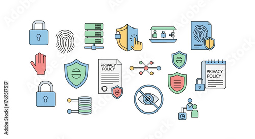 Cybersecurity and Data Privacy Icons Collection.