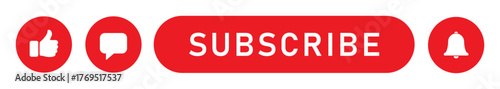 Subscribe button with like, comment, and bell icons for social media platforms. Ideal for YouTube, channel promotion, call to action, notifications, followers, and digital marketing design.
