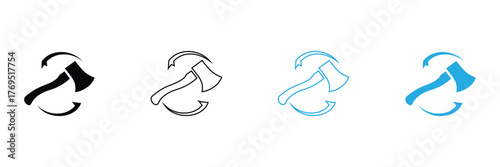 Axe icon designs rotating with arrows, perfect for forestry services, logging companies, or lumberjack themed branding. Modern logo or graphic design use.