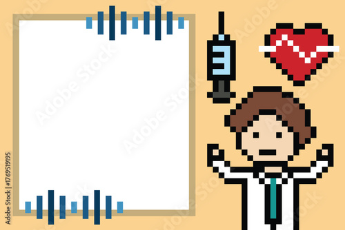 Pixel art background cartoon blank character doctor or scientist man game care medicine decoration pharmacist male doctor uniform hospital 8 bit male pixel art 8 bit vector.