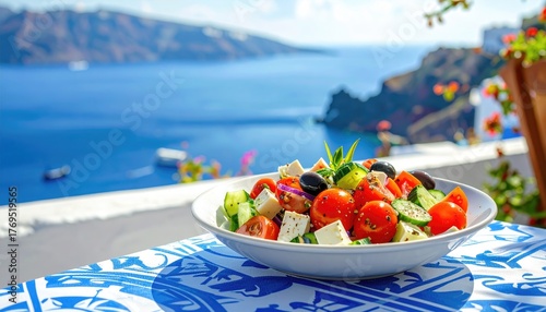 Fresh Greek Salad with Tomatoes, Cucumbers, Feta, and Olives