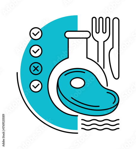 Lab-grown meat emblem - food produced in laboratory, requiring no slaughter of animals