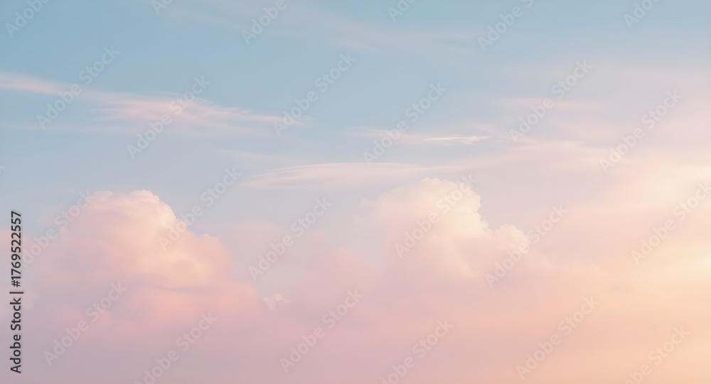 Fototapeta premium Soft pastel sky gradient with feathery clouds, cinematic minimal nature background in warm tones