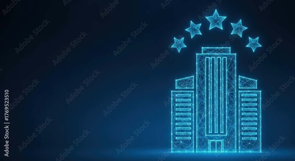 Fototapeta premium Modern hotel building with glowing stars indicating its rating