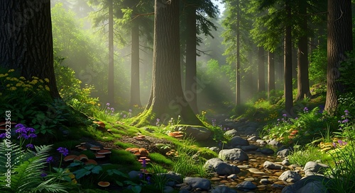 Sunlit Forest Path - A Serene Woodland Scene.