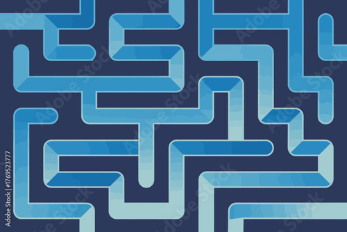 Intricate blue maze pattern with gradient shading and depth abstract geometric design on dark background visual representation of complexity and pathways