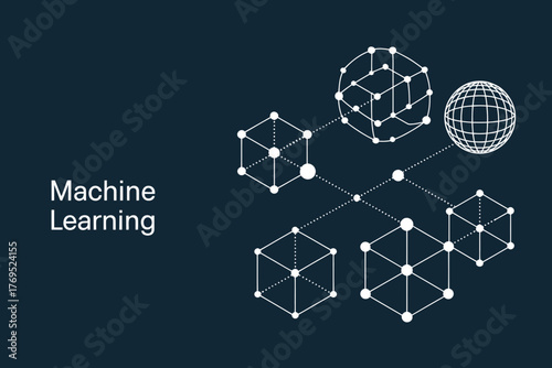 Abstract visualization of interconnected geometric shapes representing the complex network and data structures inherent in machine learning algorithms and artificial intelligence