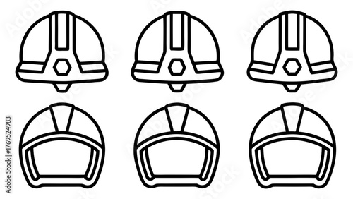 Vector art of Team of hard hats, representing construction, engineering, and workplace safety