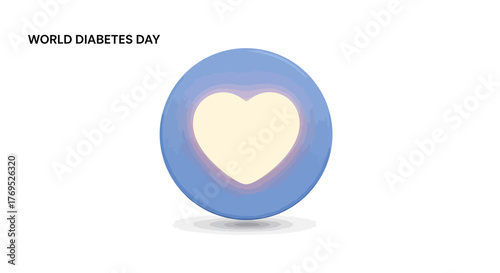 Blue circle icon with a heart shape on a white background, symbolizing World Diabetes Day with a calm and supportive mood.