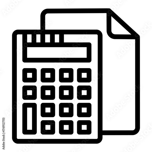 Calculator and sheet of paper line icon, bookkeeping, cost calculation concept, data estimation sign on white background, outline style for mobile web design. Vector graphics.