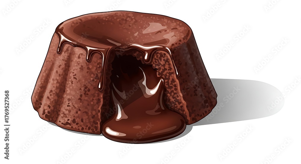 Obraz premium “cartoon realistic piece of chocolate lava cake with molten center and glossy top, isolated on white background with soft shadow”