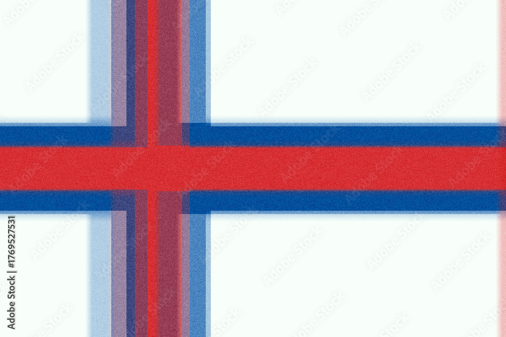 Obraz premium This stylized depiction uses a blurred effect on the Faroese flag, blending bold red and deep blue lines against a clean white field, creating a minimalist and patriotic visual