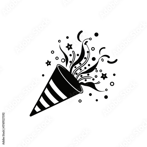 Confetti popper exploding with stars and circles