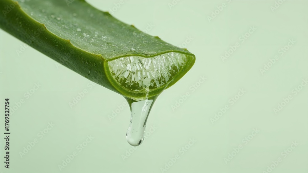 Fototapeta premium Aloe Vera gel dripping on background