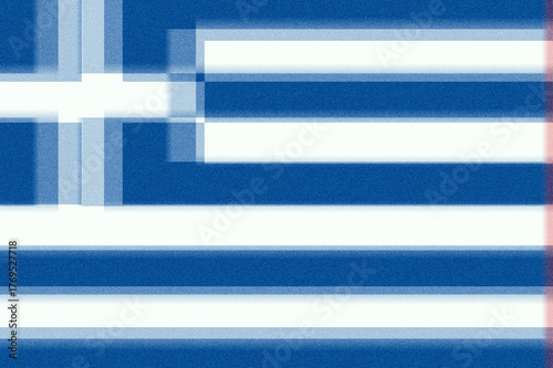Abstract and textured rendition of a national banner featuring bold blue and white horizontal bands, complemented by a prominent cross symbol, evoking a sense of patriotism and
