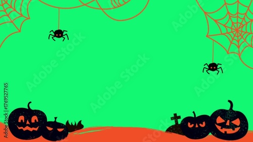 Spooky Halloween season animation with pumpkins, spiders, and spiderwebs for scary celebrations and festive fun, perfect for party invites