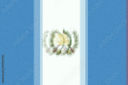 A textured, stylized depiction of Guatemala's national flag showcases its pale blue stripes, central white band, and the national coat of arms rendered in soft, blurred lines creating