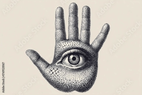 Hand with eye stippling illustration