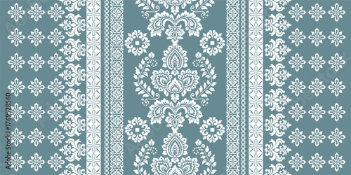 floral pattern vintage ethnic modern embroidery texture boho design vector illustration hand drawn pink flower motif branches leaves wallpaper seamless background border.	