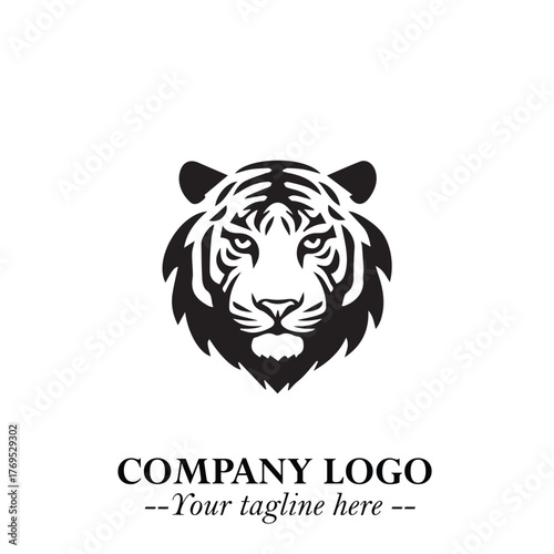 Head of Tiger Logo Symbol in Black on the White Background with Bold and Minimalist Style